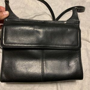 Fossil Black Leather Crossbody Organizer Bag